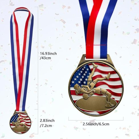 Patriotic Wrestling Medal, Gold - 1st Place - 3 Inch Zinc Alloy American Flag Wrestling Medal - Prestigious Award for Wrestling Tournaments, Competitions & Athletes in Kuwait