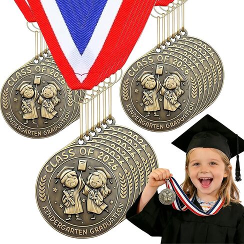 24 Pcs Kindergarten Graduation Award Medals Graduation Medals for Kids, Preschool Class of 2026 Grad Party Favors, 2'' Preschool Award Medallion with Red White Blue Ribbon , School Student Party Favor in Kuwait
