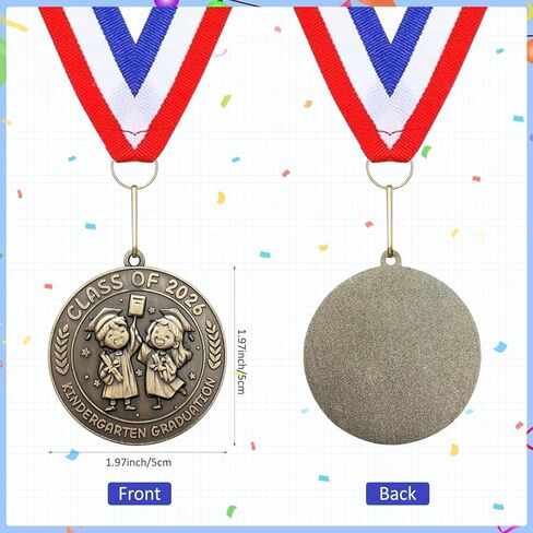 24 Pcs Kindergarten Graduation Award Medals Graduation Medals for Kids, Preschool Class of 2026 Grad Party Favors, 2'' Preschool Award Medallion with Red White Blue Ribbon , School Student Party Favor in Kuwait