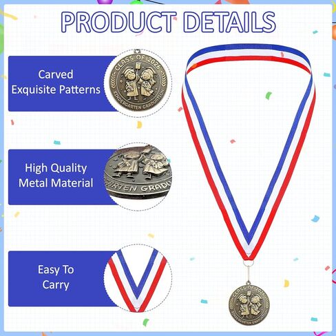 24 Pcs Kindergarten Graduation Award Medals Graduation Medals for Kids, Preschool Class of 2026 Grad Party Favors, 2'' Preschool Award Medallion with Red White Blue Ribbon , School Student Party Favor in Kuwait