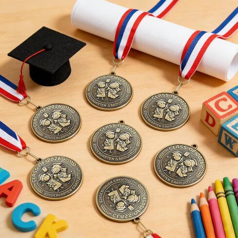 24 Pcs Kindergarten Graduation Award Medals Graduation Medals for Kids, Preschool Class of 2026 Grad Party Favors, 2'' Preschool Award Medallion with Red White Blue Ribbon , School Student Party Favor in Kuwait