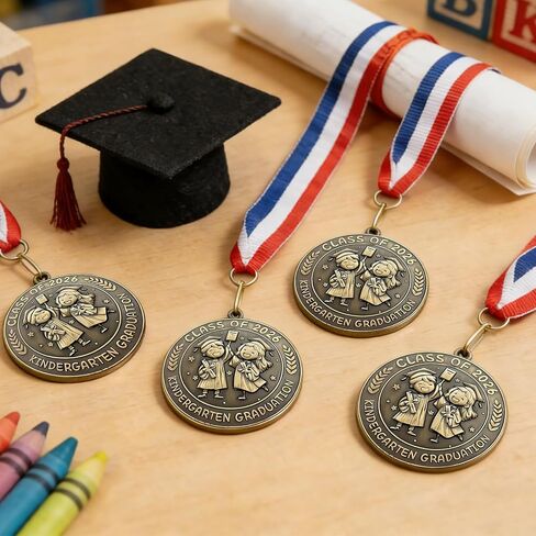 24 Pcs Kindergarten Graduation Award Medals Graduation Medals for Kids, Preschool Class of 2026 Grad Party Favors, 2'' Preschool Award Medallion with Red White Blue Ribbon , School Student Party Favor in Kuwait