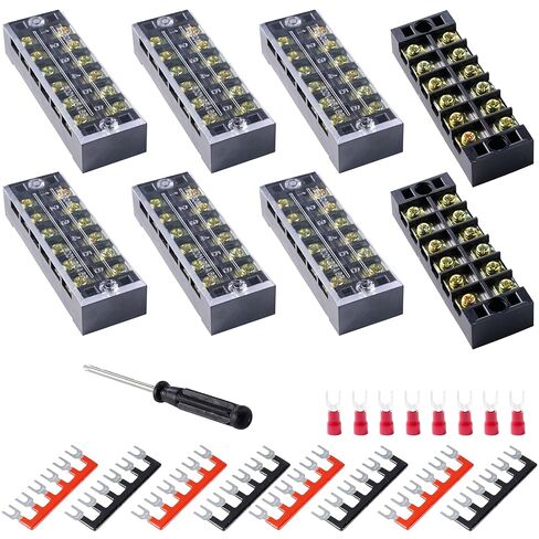 Terminal Block (2 Sets) 2Pcs 4 Positions Dual Row 600V 25A Screw Terminal Strip Blocks with Cover&2Pcs Pre-Insulated Barrier Termina Block Strip& 8Pcs Insulated Fork Wire Connector in Kuwait