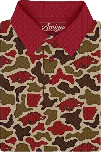 قميص بولو رجالي من Amigo NCAA Arkansas Razorbacks مرخص بنمط Camo Range Raglan in Kuwait