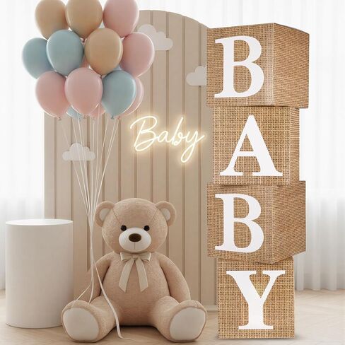RUBFAC Sage Green Baby Boxes with Letters for Baby Shower, 4pcs Safari Baby Shower Decorations for Boy Girl Balloon Boxes Gender Reveal Baby Shower Birthday Party Favors in Kuwait