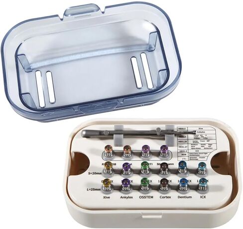 مجموعة أدوات زراعة الأسنان الاصطناعية العالمية الطويلة والقصيرة مع مفتاح عزم الدوران مقاس 10-70 نانومتر طقم مفك براغي ترميم (قابل للتعقيم بالكامل مصنوع من الفولاذ الفرنسي والبلاستيك عالي الجودة) in Kuwait