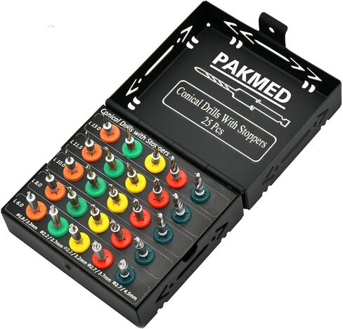 25 Pcs Dental Implant Conical Drills Kit for Implants and Osteotomies Dental Implant Kit (by PAKMED), Black/Silver in Kuwait