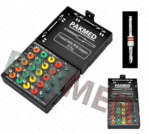 25 Pcs Dental Implant Conical Drills Kit for Implants and Osteotomies Dental Implant Kit (by PAKMED), Black/Silver in Kuwait