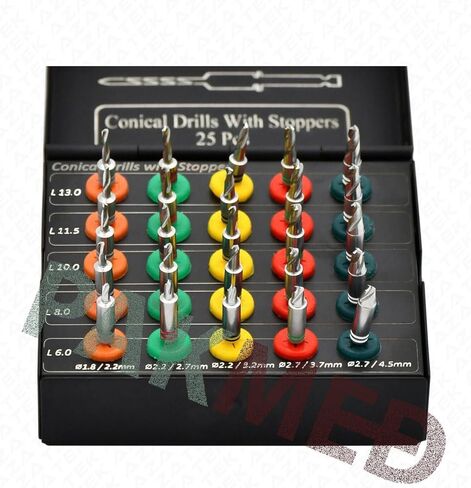 25 Pcs Dental Implant Conical Drills Kit for Implants and Osteotomies Dental Implant Kit (by PAKMED), Black/Silver in Kuwait