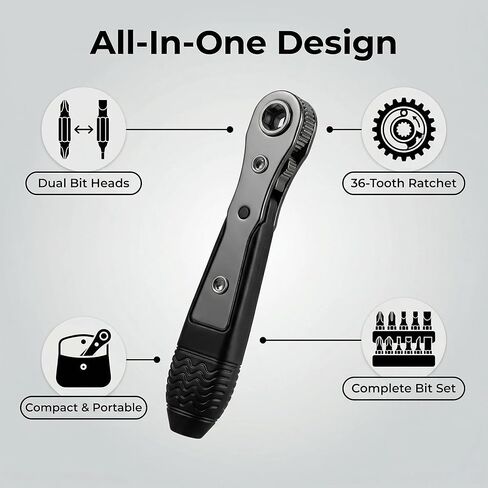 Magnetic Ratchet Screwdriver Reversible Ratcheting Screwdriver Wrench, Bender, Crosshead Cover, Narrow Space Compact for Tight Spaces, DIY/Home/Car Repairs Gift for DIYers, Handymen & Men in Saudi Arabia