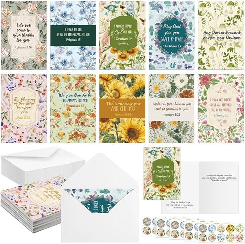 50 Pack Religious Christian Thank You Cards Bulk with Scripture and Envelopes Bible Verse Greeting Cards of Encouragement Inspirational Baptism Note Cards, 4 x 6 Inch(Watercolor Flower) in Kuwait