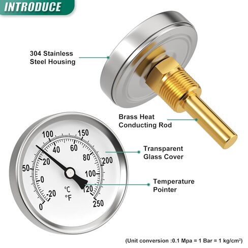 2PCS 0-250°F/-20-120℃, Bimetal Thermometer, 2.5" Dial Size, 1/2" Connection Thread, Lead-Free Brass Stem with Total Length of 2.3" Back Mount, Accuracy 2%, for hot Water, boilers, and Pipes in Kuwait