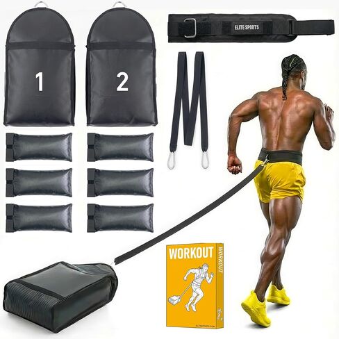 Elite Twin Sand Bag Sled Workout Sled – Waterproof Weight Sled Trainer with 6-Level 10–60 lb Resistance Pull System, Adjustable Waist Strap for Speed, Strength, Endurance & Agility Training in Saudi Arabia
