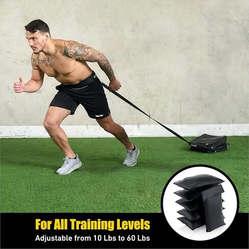 Elite Twin Sand Bag Sled Workout Sled – Waterproof Weight Sled Trainer with 6-Level 10–60 lb Resistance Pull System, Adjustable Waist Strap for Speed, Strength, Endurance & Agility Training in Saudi Arabia