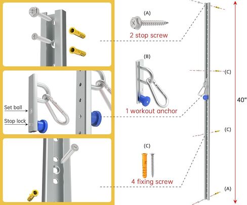 نظام مرساة للياقة البدنية مثبت على الحائط - حل رياضي منزلي قابل للتعديل ومتعدد الوظائف وموفر للمساحة لتدريب القوة، نظام مرساة جداري قابل للتعديل باللون الأزرق in Kuwait