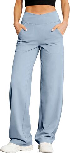 Wide Leg Yoga Pants for Women High Waisted Lightweight Relaxed Lounge Pants Soft Gym Fitted Workout Leggings in Saudi Arabia