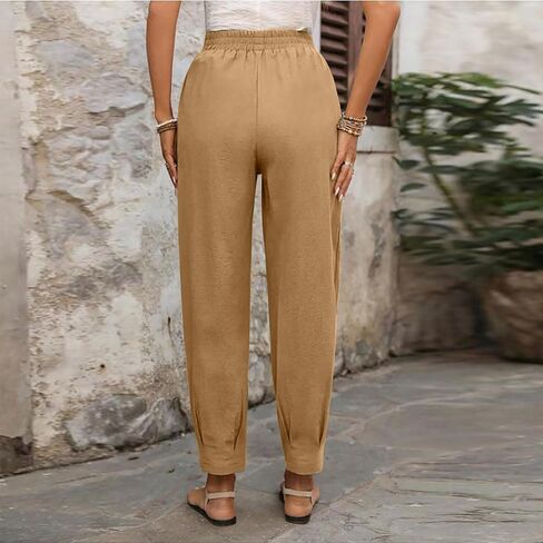Women Cotton Linen Harem Pants Summer Casual Lounge Palazzo Pants Wide Leg Beach Travel Trousers with Pockets in Saudi Arabia