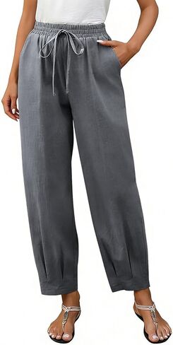 Women Cotton Linen Harem Pants Summer Casual Lounge Palazzo Pants Wide Leg Beach Travel Trousers with Pockets in Saudi Arabia