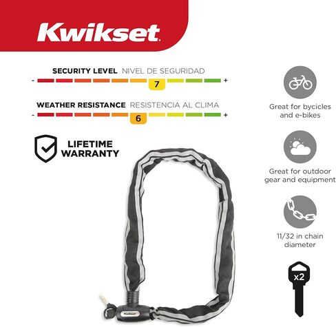 قفل سلسلة دراجات Kwikset بطول 4 أقدام، بقطر 3/8 بوصة، أمان للدراجة الخارجية، عبوة واحدة، أسود in Kuwait