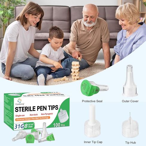 Pen Tips 31G x 8mm, Universal Fit, 100/bx, Sterile, Comfortable in Kuwait