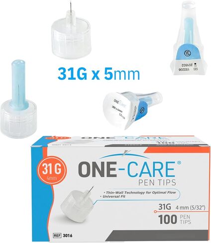 ONE-CARE Pen Tips 31G x 4 mm (5/32’’) – Thin-Wall Channel Design, Universal Twist-On Connection, 100 Count Box in Kuwait