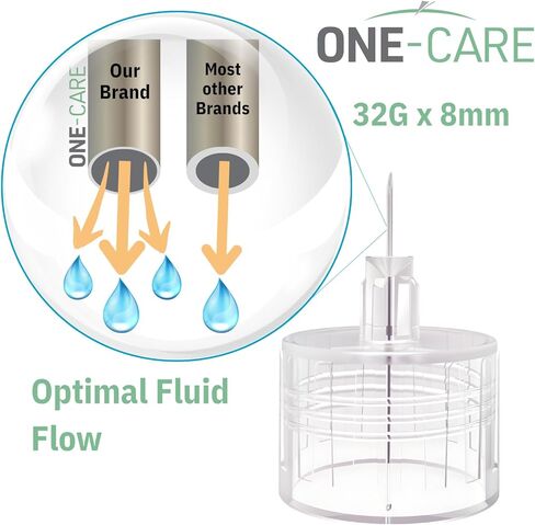 ONE-CARE Pen Tips 32G x 8 mm (5/16") – Ultra-Fine Comfort Design, Thin-Wall Flow Technology, Universal Twist-On Fit, Individually Sealed, 100 Count in Kuwait