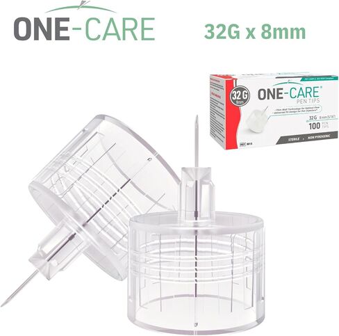 ONE-CARE Pen Tips 32G x 8 mm (5/16") – Ultra-Fine Comfort Design, Thin-Wall Flow Technology, Universal Twist-On Fit, Individually Sealed, 100 Count in Kuwait