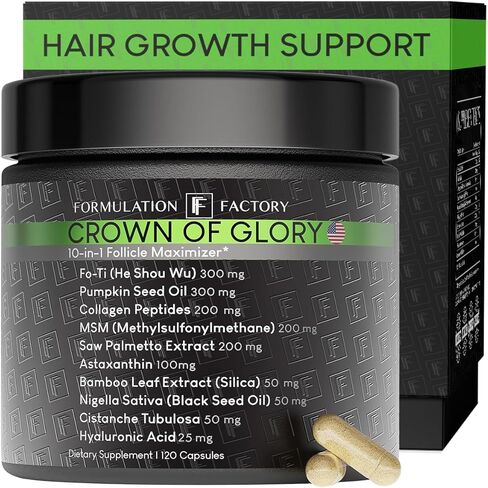 و Crown of Glory 10-in-1 Maximizer ، مانع DHT مع Palmetto ، FO-TI ، الكولاجين ، يدعم صحة الشعر الأثخن وفروة الرأس (إمدادات شهرين ، 120 كبسولة) in Kuwait