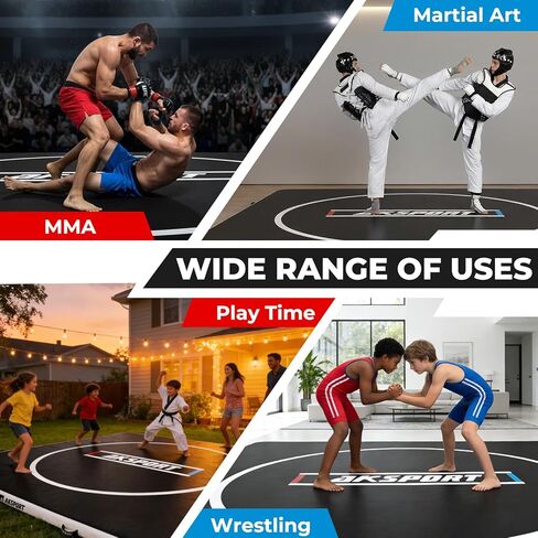 بساط مصارعة قابل للنفخ من AKSPORT بطول 10 أقدام، بساط تدريب لـ BJJ، MMA، فنون الدفاع عن النفس، الملاكمة، التصارع والجودو، للاستخدام الداخلي والخارجي in Kuwait
