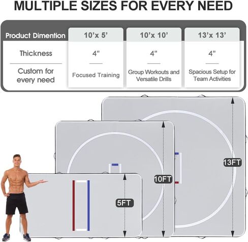 بساط المصارعة القابل للنفخ من كول ويف وسجادات جيو جيتسو للجيم المنزلي أو التدريب في الهواء الطلق، رائع لـ BBJ، MMA، الفنون القتالية، التصارع، الجودو، الملاكمة، اليوجا والمزيد مع هبوط ناعم وارتداد جيد in Kuwait