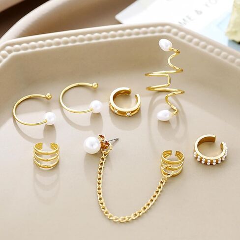 Pearl Earrings for Women Pearl Cuff Earrings Cartilage Earrings Ear Cuff Non Piercing Chain Earrings Pearl Jewelry Gifts for Women in Kuwait