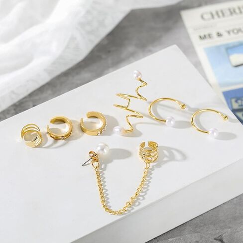 Pearl Earrings for Women Pearl Cuff Earrings Cartilage Earrings Ear Cuff Non Piercing Chain Earrings Pearl Jewelry Gifts for Women in Kuwait