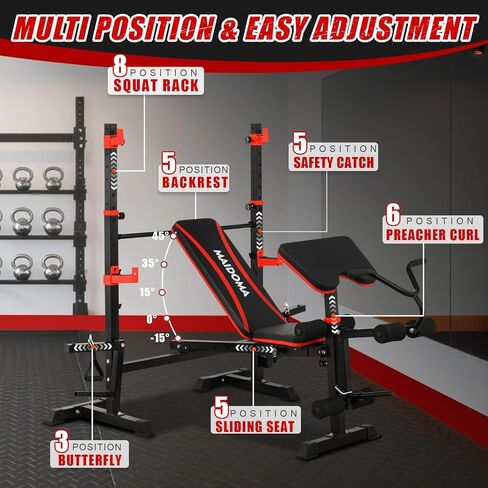 1500LBS 6 in 1 Weight Bench Set with Leg Extension/Curl and Preacher Curl, Bench Press Set and barbell Rack with Safety Bar Catches, Foldable Workout Benches for Home(US Stock) in Saudi Arabia