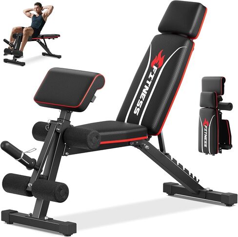 مقعد رفع الأثقال قابل للتعديل ومقعد للتمرين وتمديد الساق لصالة الألعاب الرياضية المنزلية، جهاز ضغط مقعد قابل للطي لتمرين الجسم بالكامل مع مطور الساق ووسادة الواعظ، سعة 900 رطل وتصميم موفر للمساحة in Kuwait