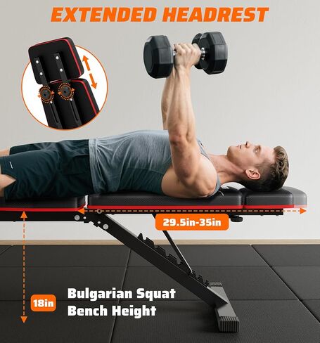 مقعد رفع الأثقال قابل للتعديل ومقعد للتمرين وتمديد الساق لصالة الألعاب الرياضية المنزلية، جهاز ضغط مقعد قابل للطي لتمرين الجسم بالكامل مع مطور الساق ووسادة الواعظ، سعة 900 رطل وتصميم موفر للمساحة in Kuwait