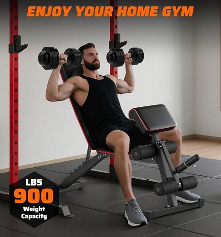 مقعد رفع الأثقال قابل للتعديل ومقعد للتمرين وتمديد الساق لصالة الألعاب الرياضية المنزلية، جهاز ضغط مقعد قابل للطي لتمرين الجسم بالكامل مع مطور الساق ووسادة الواعظ، سعة 900 رطل وتصميم موفر للمساحة in Kuwait