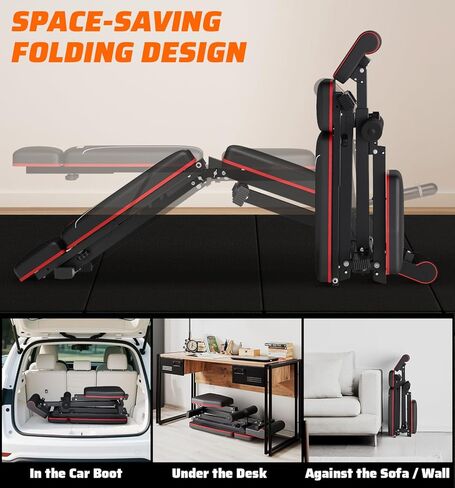 مقعد رفع الأثقال قابل للتعديل ومقعد للتمرين وتمديد الساق لصالة الألعاب الرياضية المنزلية، جهاز ضغط مقعد قابل للطي لتمرين الجسم بالكامل مع مطور الساق ووسادة الواعظ، سعة 900 رطل وتصميم موفر للمساحة in Kuwait