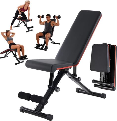 مقعد وزن قابل للتعديل من نيوبوليج لصالة الألعاب الرياضية المنزلية، مقعد تمرين مسطح قابل للطي ومنحدر لتمرين الجسم بالكامل، جهاز ضغط مقاعد البدلاء والجلوس معدات التدريب، سعة 795 رطلاً in Kuwait