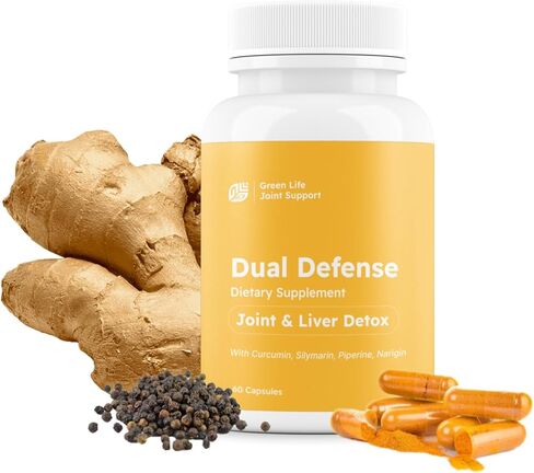 مكمل Green Life Dual Defense لدعم المفاصل والكبد، 60 قرصًا، مع الكركمين، السيليمارين، البيبيرين، النارجين in Saudi Arabia