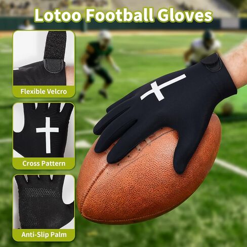 lotoo Youth Football Gloves, Cross Faith Receiver Flag Football Gloves with Sticky Grip for Practice/Recreational Play/Games, Christian Football Gloves for Men and Women, Breathable, Non-Slip in Saudi Arabia