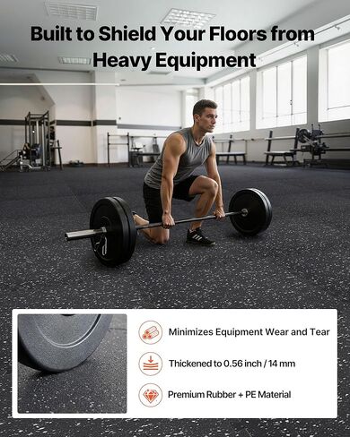 VEVOR 0.56 بوصة 96 قدم مربع 24 بلاط أرضيات رياضية لصالة الألعاب الرياضية المنزلية، قمة مطاطية مع رغوة EVA عالية الكثافة، 24 × 24 بوصة سجادات معدات تمارين أرضية الجيم، سجادات الصالة الرياضية المتشابكة، سجادات تمرين الألغاز، أسود ورمادي in Kuwait
