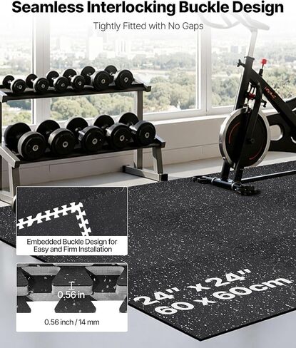 VEVOR 0.56 بوصة 96 قدم مربع 24 بلاط أرضيات رياضية لصالة الألعاب الرياضية المنزلية، قمة مطاطية مع رغوة EVA عالية الكثافة، 24 × 24 بوصة سجادات معدات تمارين أرضية الجيم، سجادات الصالة الرياضية المتشابكة، سجادات تمرين الألغاز، أسود ورمادي in Kuwait