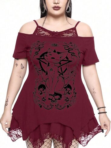 Soly Hux Women's Plus Size Gothic Cond Counter Graphic قمصان تي شيرت قصيرة الأكمام in Kuwait