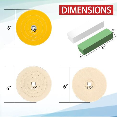 مجموعة عجلات تلميع 6 قطع مقاس 6 بوصات لعجلة تلميع مطحنة المقعد، 1 * قطن أصفر (42 طبقة)، 2 * قطن أبيض (70 طبقة)، 1 * عجلات تلميع الفلانيل الناعمة (30 طبقة) ومجموعة مركب التلميع in Kuwait