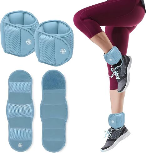 Gaiam Wrist and Ankle Weights, Wearable Bracelet to Strengthen, Tone & Sculpt, Adjustable Ankle Weights for Women & Men for Yoga, Dance, Pilates, Barre, Cardio, Home & Gym Use - 2LB PAIR - RETRO BLUE in Saudi Arabia