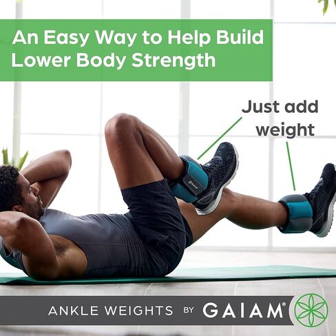 Gaiam Wrist and Ankle Weights, Wearable Bracelet to Strengthen, Tone & Sculpt, Adjustable Ankle Weights for Women & Men for Yoga, Dance, Pilates, Barre, Cardio, Home & Gym Use - 2LB PAIR - RETRO BLUE in Saudi Arabia