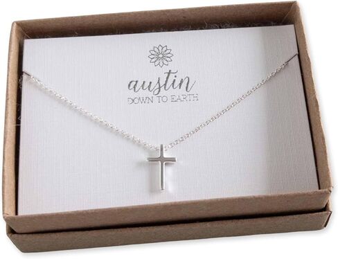 Dainty Cross Necklace for Women, 925 Sterling Silver Tiny Cross Pendant, Christian Small Simple Baptism, Confirmation, Graduation Gift, Austin Down to Earth (Petite Cross, 16-18 inch adj length) in Kuwait
