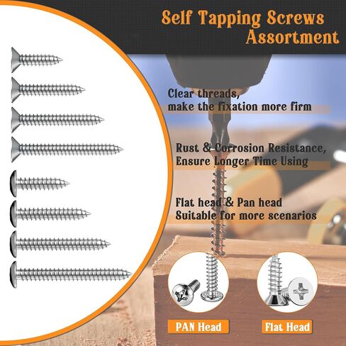 Dianrui 288 PCS Wood Screws Assortment Kit, Assorted Sheet Metal Screws #4/#6/#8/#10, ‌Phillips Drive Pan & Flat Head Screw Set Marine Grade Length 3/8" to 2" in Kuwait