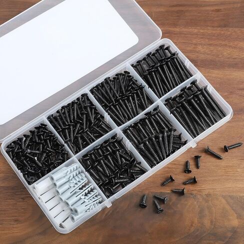 Wood Screws Assortment Kit, 289PCS High Hardness Flat Head Wood Screws Set, Assorted Screws,Phillips Drive,Black Dacromet Coated, 7 Sizes (1-1/2",1-1/4",1",3/4",1/2") in Kuwait
