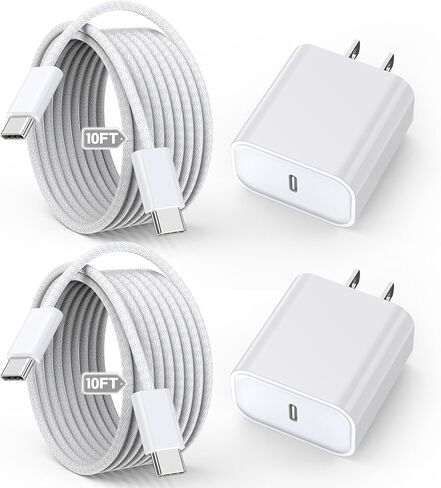 سلك شحن سريع 10 أقدام لهاتف iPhone 17 16e 15.3 حزمة كابل شاحن USB C طويل للغاية بطول 10 أقدام إلى النوع C 20 وات USBC شاحن كتلة مكعب شحن سريع للغاية لهاتف iPhone 17 Air/17 16 15 Pro/Plus/Pro Max، iPad Pro in Kuwait